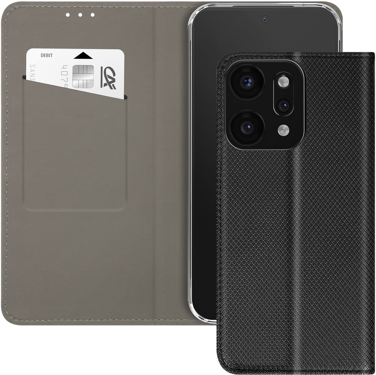Avizar Hoesje Geschikt voor Oppo Reno 14 Getextureerd Geribbeld met Kaarthouder, Zwart
