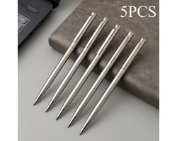 Lunari & Co. 5 Elegante Zilveren Roestvrijstalen Balpennen – Luxe, Duurzaam & Stijlvol Schrijven | Perfect Cadeau voor Zakelijk & Privégebruik