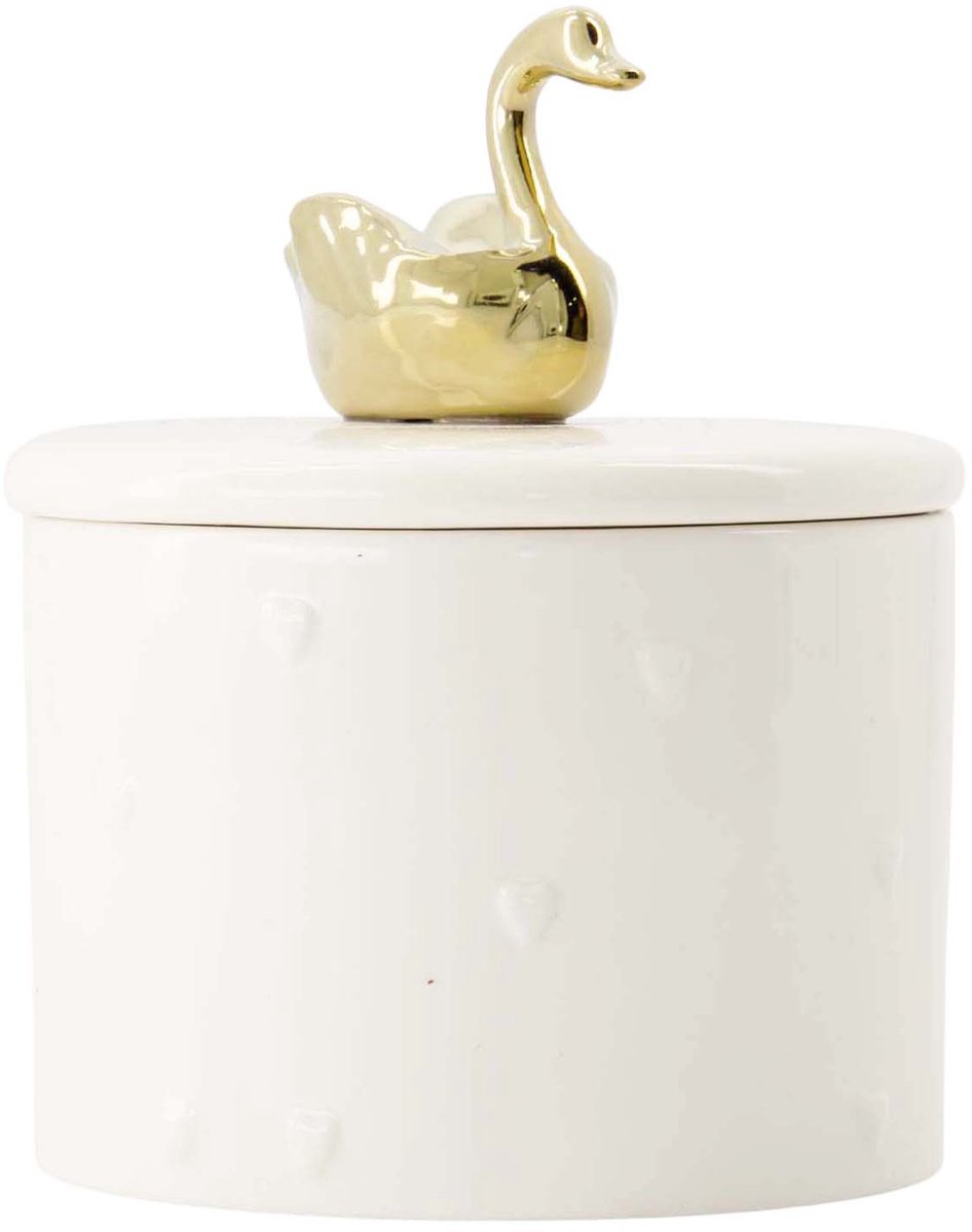 Zusss Geurkaars Keramiek Met Deksel M Zwaan Wit/Goud Keramiek/Paraffine White / Gold