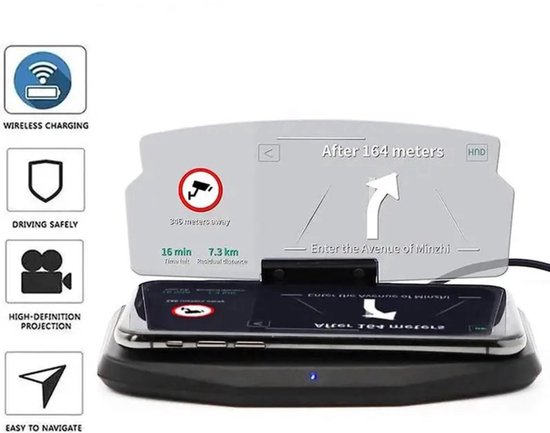 Car Heads-Up Display HUD – Draadloos Opladen, Verstelbare Hoek en Displaystandaard, Draagbare Heads-Up Display voor Auto, Auto HUD Scherm, Digitale Verkeersinformatie, Navigatie Display