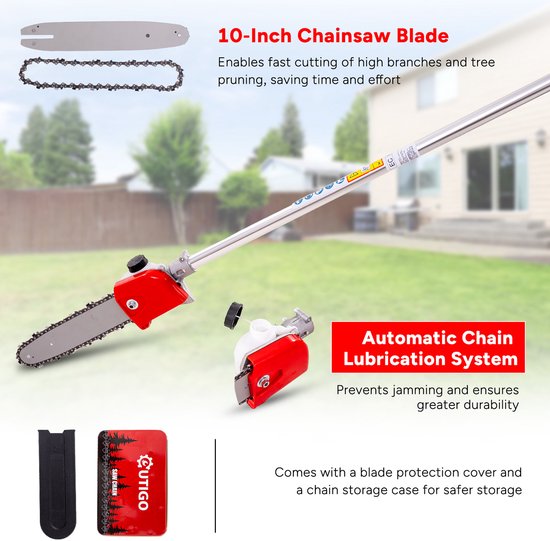 OUTIGO Accu Tuingereedschap 4-in-1 - snoerloze multifunctionele tuingereedschap met lange steel: grastrimmer, kettingzaag, bosmaaier, heggenschaar, met 1,2 m verlengsnoer en 1*4Ah accu van Merkloos	 — afbeelding 4