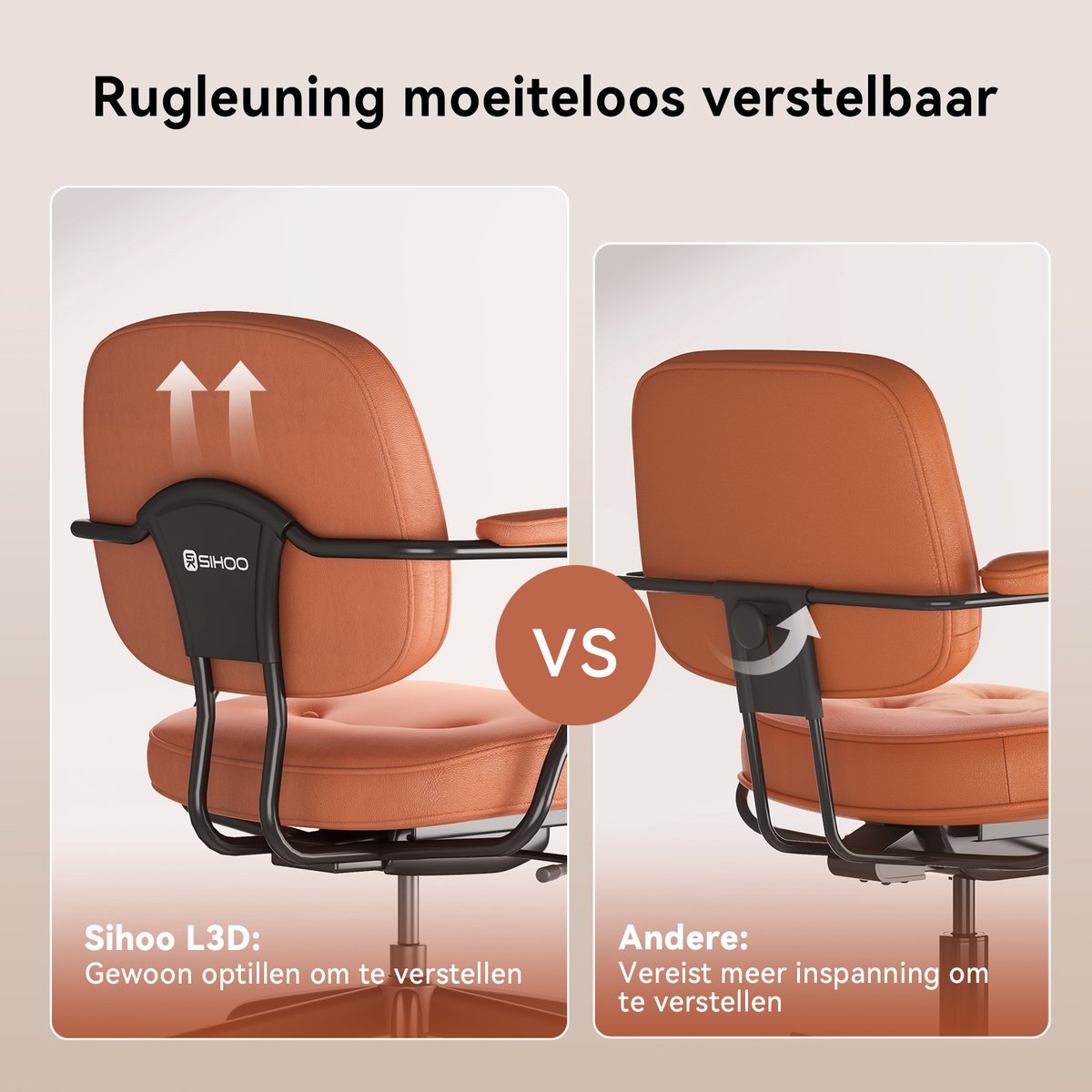 SIHOO L3D Mid Century Moderne Bureaustoel Faux Lederen Ergonomische