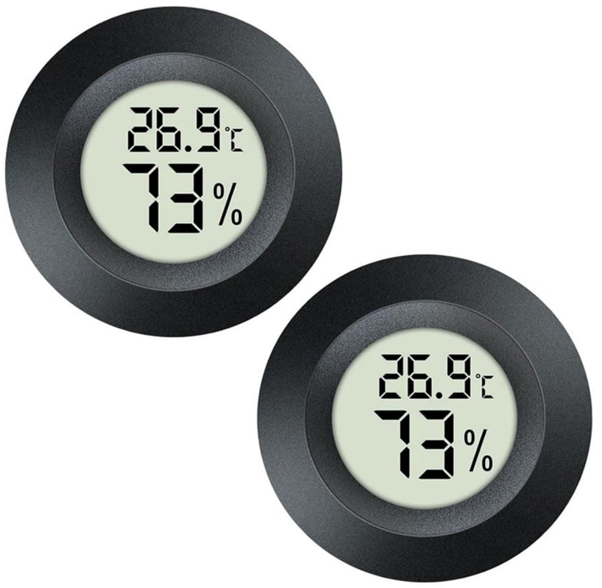 TOVBMUP 2 Stuks Hygrometer voor terraria - Digitale Thermometer - Luchtvochtigheidsmeter - ±1°F Temperatuur & ±5% RH Vochtigheid Nauwkeurigheid - Elke 10 Seconden Meting - Geschikt voor Terrarium, Broeikas en Kelder - Batterij Geleverd