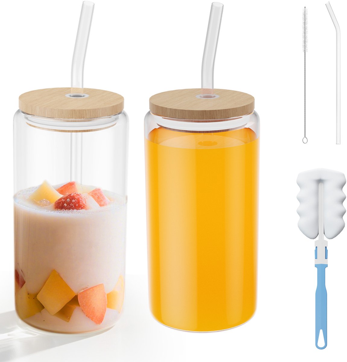 2er Set 550ml Glas Drinkfles Met Dop En Strooistok Herbruikbare Glasborden Voor Limonade, Water, Saft, Kantoor, School, Geschenk
