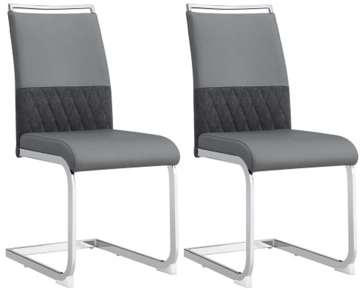 Merax Eetkamerstoelen Set van 2 - Luxe Kunstleer Stoelen zonder Armleuning - Grijs met Zilver