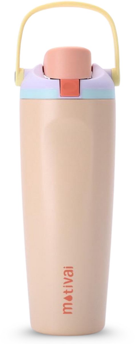 Motivai Two Sip RVS Drinkfles met Rietje & Twee Drinkopties – 900ML – 100% Lekvrij & Dubbelwandig – Thermosfles Waterfles – Crème