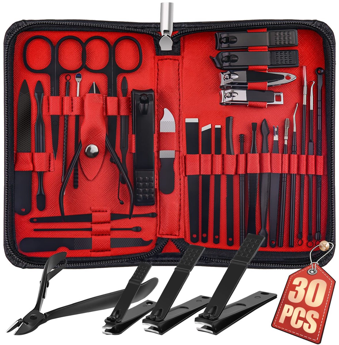 Sander Shop Manicureset met 30 stuks, pedicureset, professionele nagelknipperset, roestvrijstalen manicureset, nagelset voor dames en heren - zwart