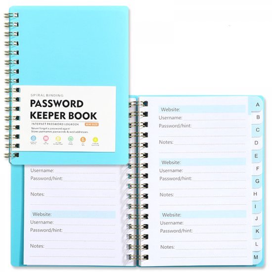 Wachtwoordenboekje - Wachtwoordenboekje met alfabet - Password Organizer - A6 - Wachtwoorden notitieboek - Password book - Voor internet, website, adres, contacten