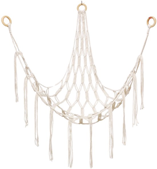 Pluche speelgoedhangmat - driehoekig speelgoednet - opbergnet voor slaapkamerhoek - opbergnet voor pluche dierenhoek - groot speelgoedhangmatnet - opbergnet voor pluche standaard - geschikt voor het opbergen van pluchen speelgoed en poppen - wit