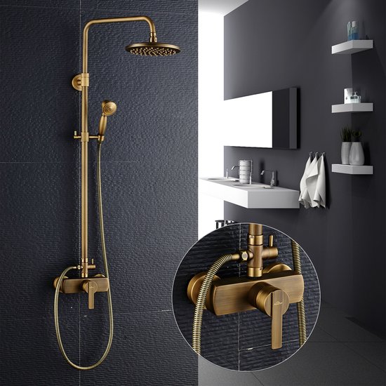 Auralum max Doucheset- Retro ééngreeps Regendouche - Doucheset met Handdouche + Regendouchekop - Antiek Koper