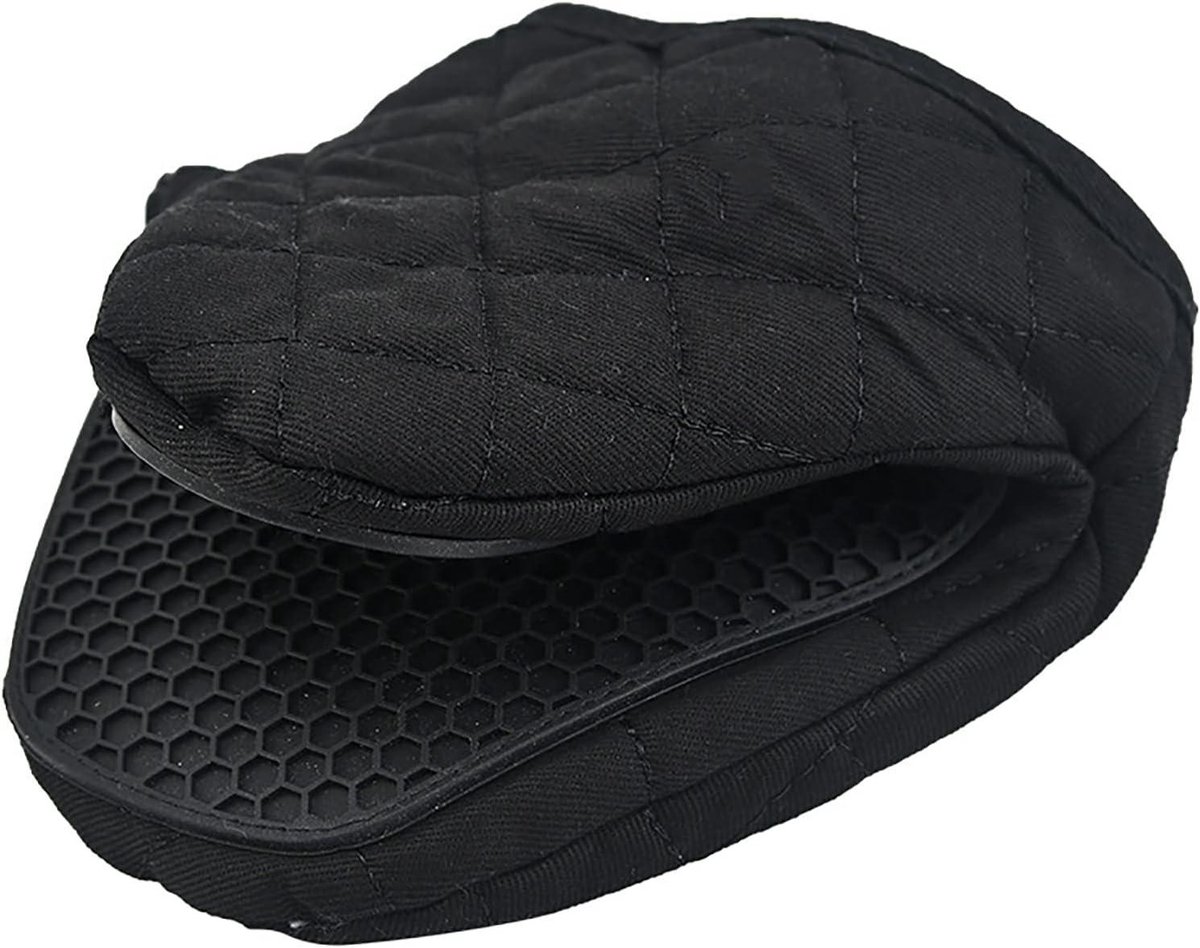 Daity Geïsoleerde siliconen handschoenen - Verdikte anti-verbrandingshandschoenen voor thuis - Hittebestendige antislip ovenwanten - met siliconen keukenhandschoenen - BBQ-koken (1 stuk zwart)