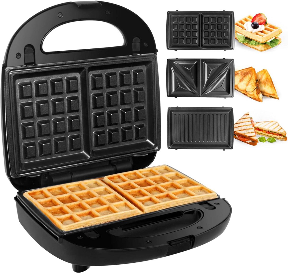 SCH® Wafelijzer met verwisselbare platen - Wafelijzer - Zwart - 11cm x 23cm x 23cm