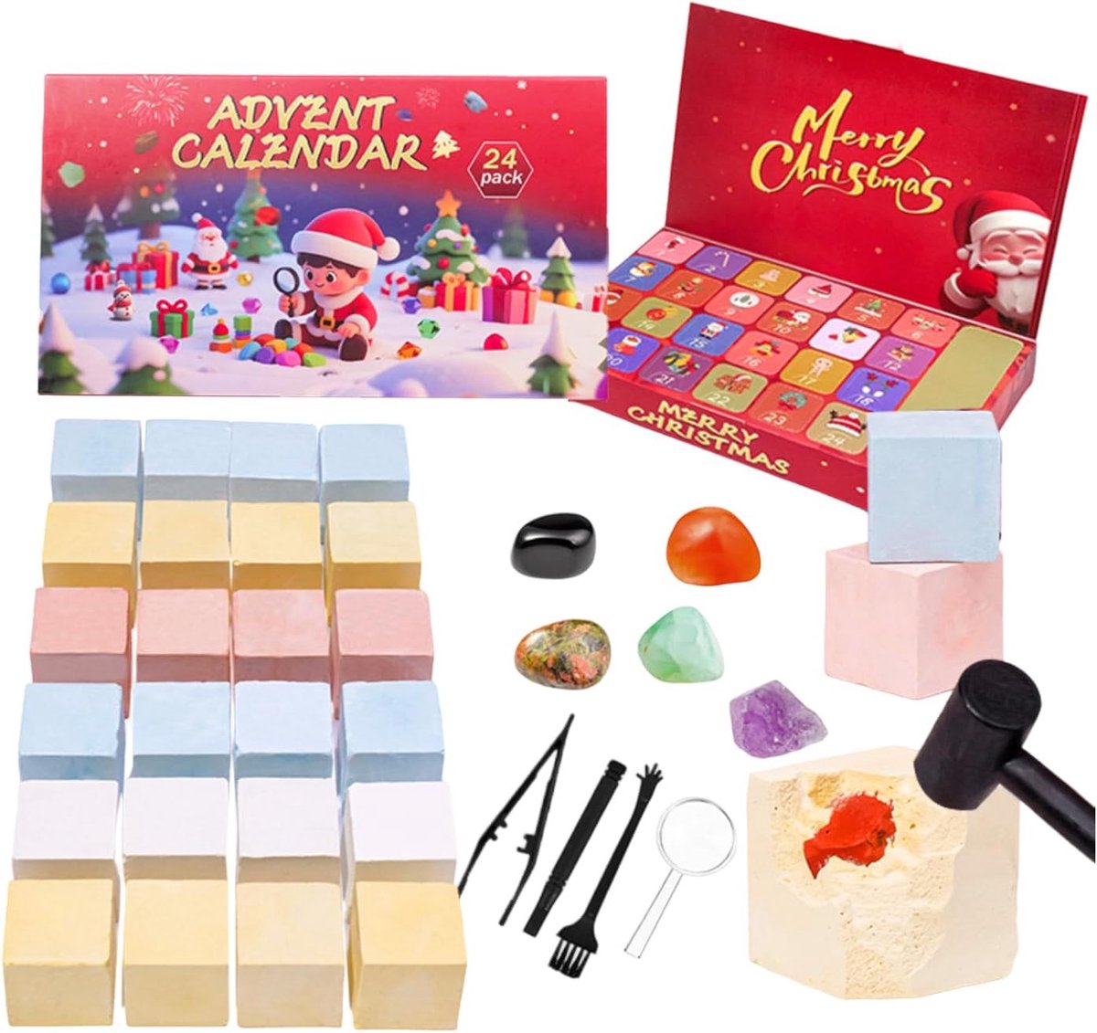 Edelsteen adventskalender met 24 stenen om te graven - Kerst & Halloween thema - Cadeau voor vrouwen, mannen, meisjes en jongens