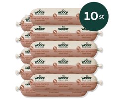 WOOOF Honden worsten zalm en kip - Vers vlees natvoer - Houdbare worsten hondenvoer - zalm - 10x 800gram