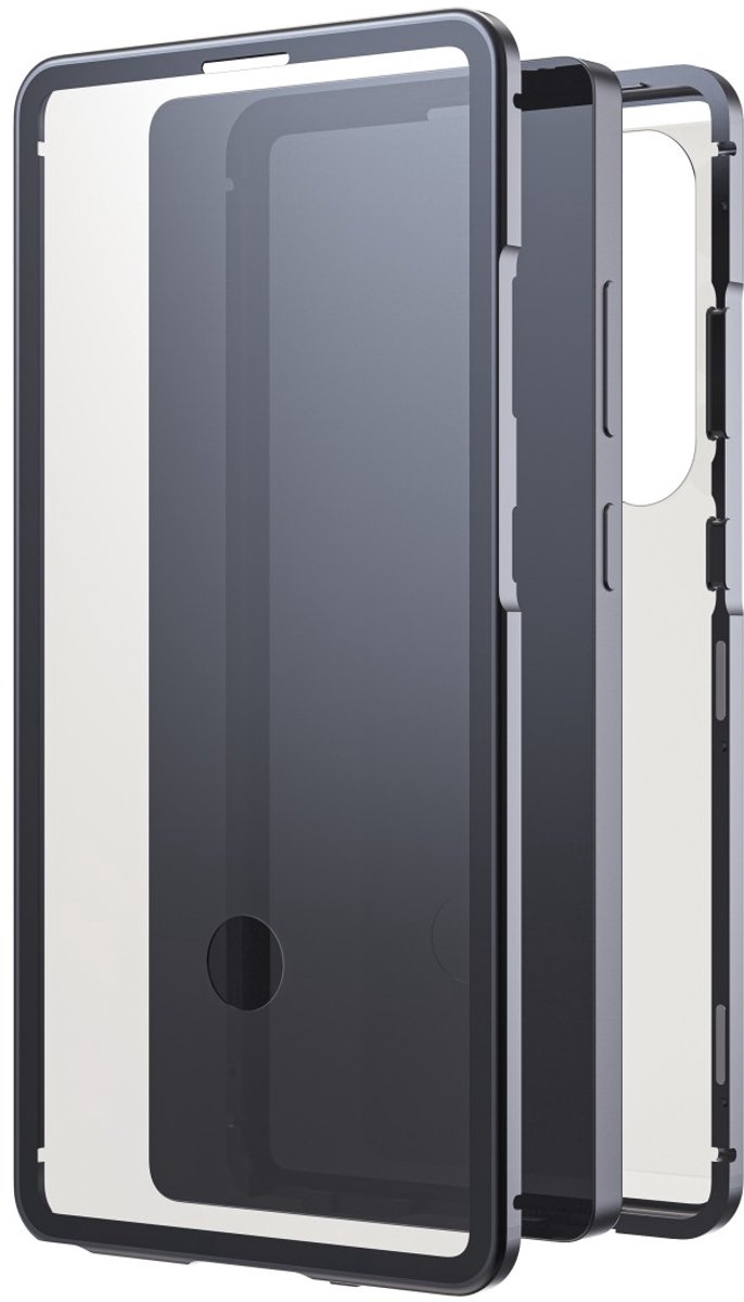 Black rock hoesje geschikt voor Galaxy S25 Ultra - 360 Glass cover - Zwart