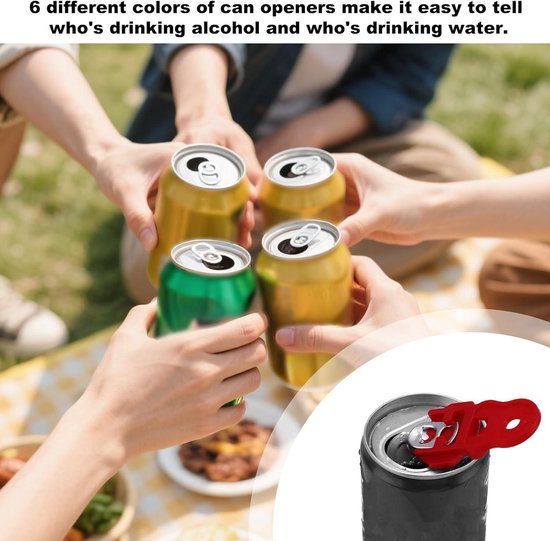 Blikopener voor dranken, 12 stuks popblikopeners, kleurrijke blikopeners, kunststof, voor het openen van dranken, kleurrijke blikopener, cola, bier, frisdrank, dranken