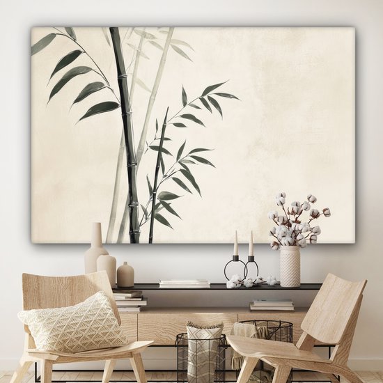 Tableau sur toile 180x120 cm - Décoration murale Japandi - Bamboe - Beige - Décoration murale salon - Décoration chambre - Accessoires chambre - Peintures sur toile
