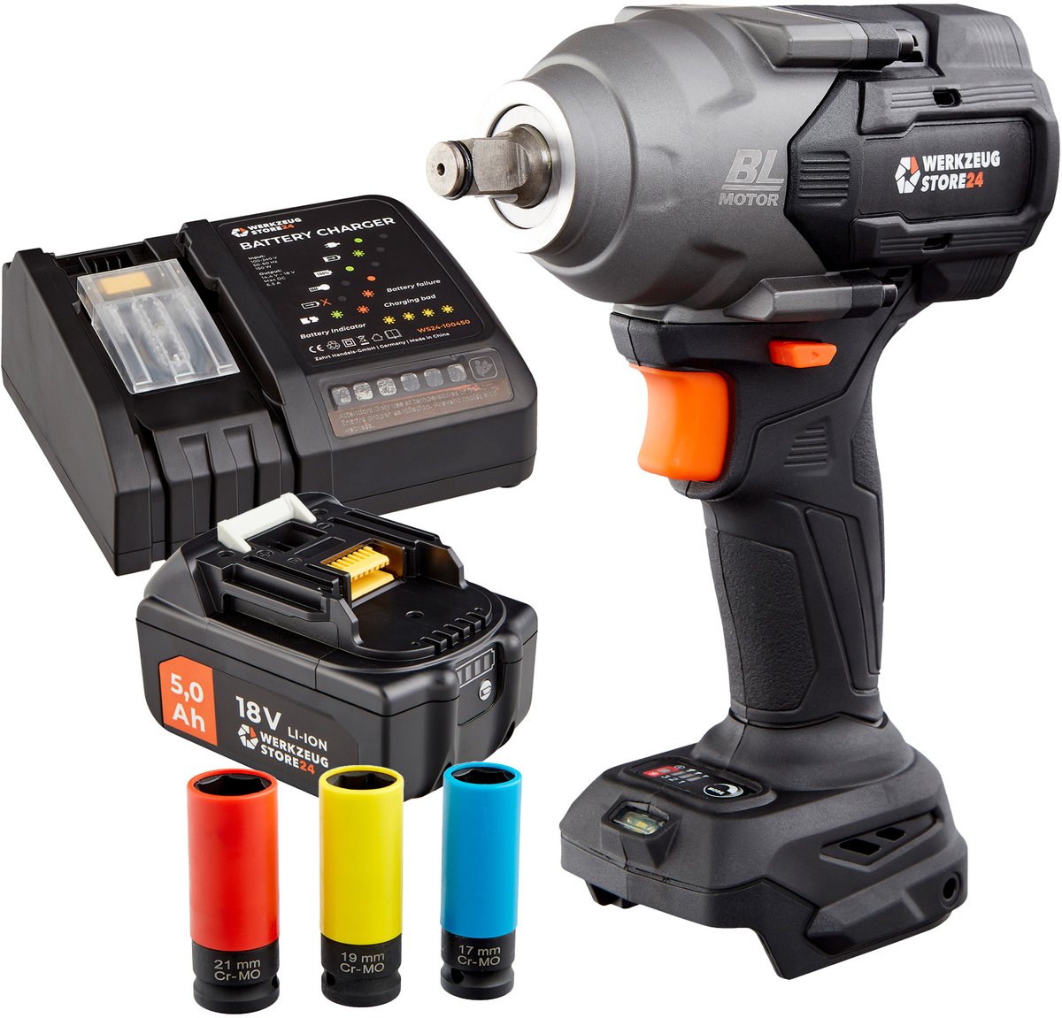 WS24 Accu-slagmoersleutel WDS 18V 1/2" 950 NM / 1x 5,0 Ah accu + snellader incl. dopsleutelinzetstukken