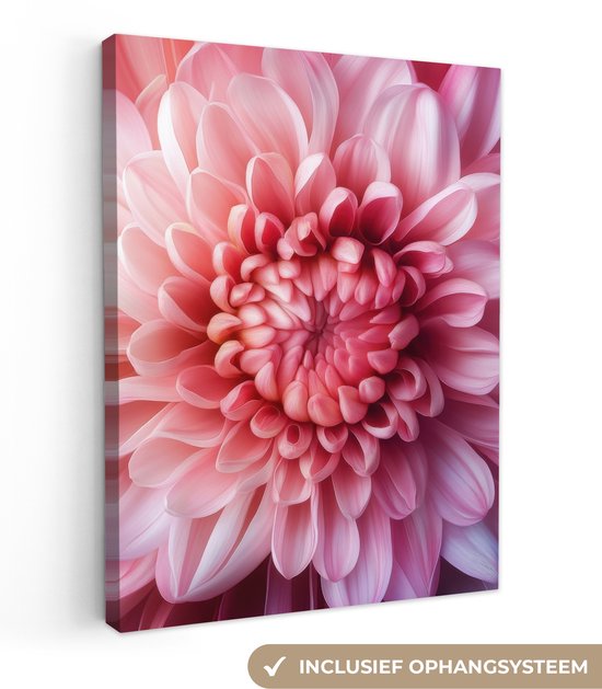 Canvas schilderij 60x80 cm - Exclusieve wanddecoratie Dahlia - Bloem - Close up - Roze - Muurdecoratie woonkamer - Slaapkamer decoratie - Kamer accessoires - Schilderijen op canvas