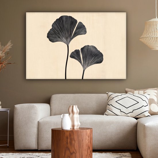 Tableau sur toile 120x80 cm - Décoration murale exclusive Feuilles - Minimaliste - Zwart - Décoration murale salon - Décoration chambre - Accessoires chambre - Peintures sur toile