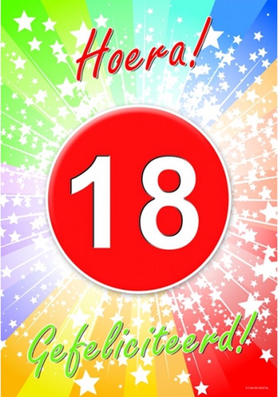 Bellatio Decorations verjaardag deurposter - 18 jaar - 59 x 42 cm - leeftijd feestartikelen
