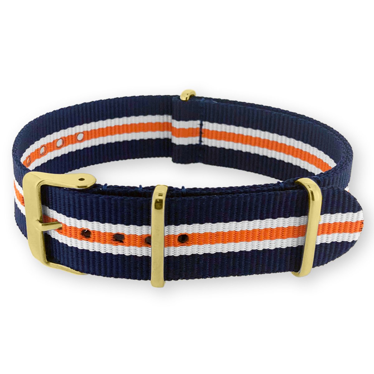 NATO Horlogeband G10 Military Nylon Strap - Heritage Blauw Wit Oranje -Goud Staal - 20mm