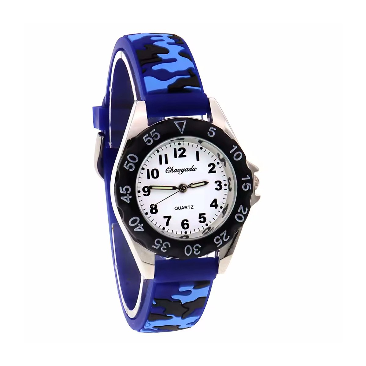 Kinderhorloge - Army Blauw-Wit | Camouflage-Leger | Kunststof-Siliconen