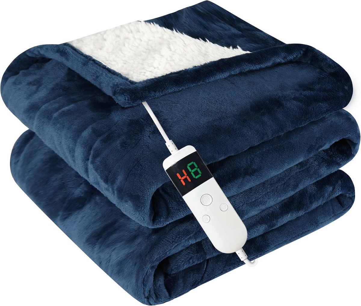 Elektrische deken - 10 verwarmingsniveaus - 8 uur automatische uitschakeling - comfortabele en zachte sherpa-deken - blauw Twin