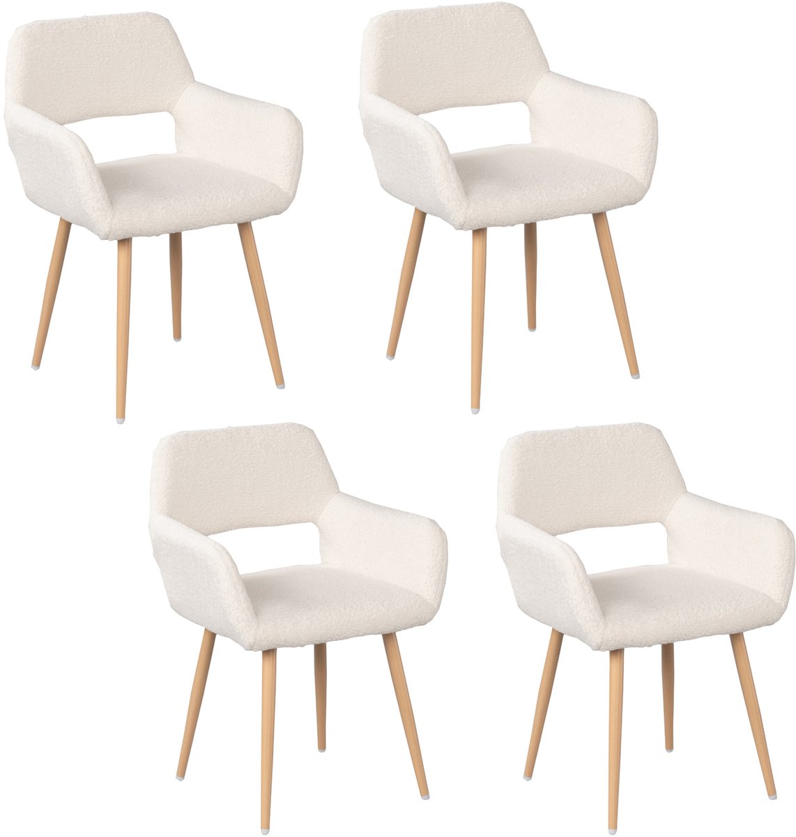 MEUBLE COSY Meubles Cosy Eetkamerstoelen - Set van 4 Scandinavische met Armleuningen Bouclé stoffen zitting - Beige