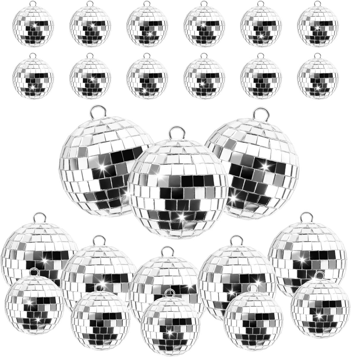 Allecta - Hangdecoratie Mini Discoballen voor Feesten - Zilver - Set van 25 stuks