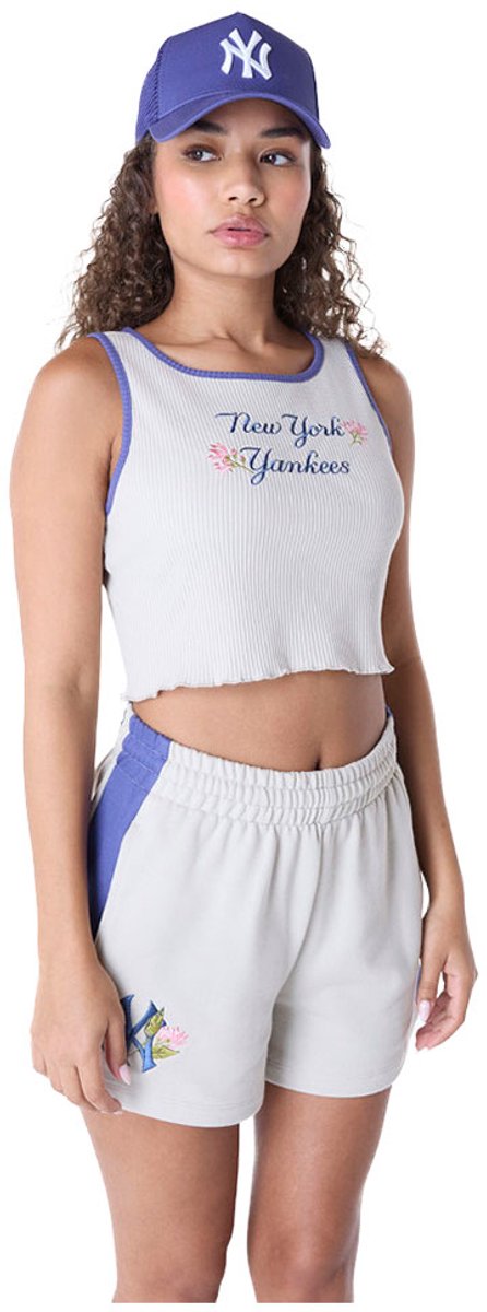New Era Mlb Floral Rib New York Yankees Mouwloos T-shirt L Man Vrouw Beige