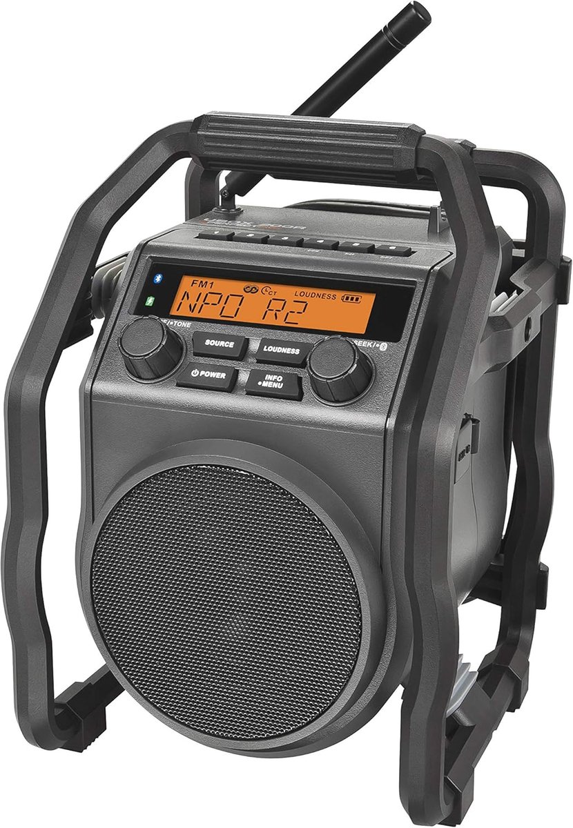 Bouwradio met Bluetooth en FM - Draagbare Werkradio met AUX-ingang - Stof- en Regenbestendig - 230V en Batterijvoeding