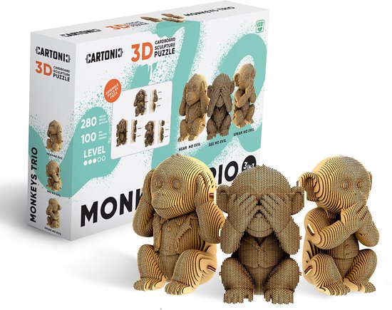 Puzzle 3D en carton - TRIO de singes 3 en 1 - Puzzle 3D en karton à DIY , Jouets créatif , Décoration d'intérieur, cadeau écologique pour enfants et adultes