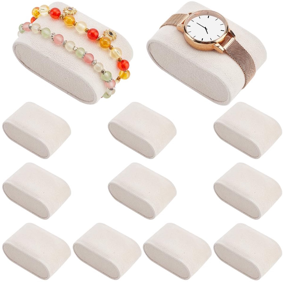 12pcs Watch Cushion Inserts Beige Watch Display Pillow Fluff Cloth Watch Cushion Pad Watch Storage Pillow for Small Business Sale Bracelet Watch Bangle Display Storage, 2.8×