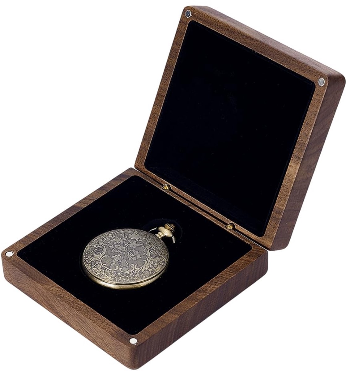 4x4 inch Walut Wood Watch Box with Clear Lid Pocket Watch Display Box Organizer Case Gift Cases for Men Father