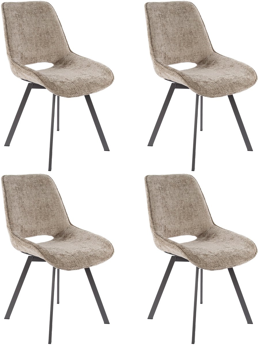 Dimehouse Set van 4 eetkamerstoelen Riviera Rich champagne draaibaar - Chenille - Scandinavisch & Basic