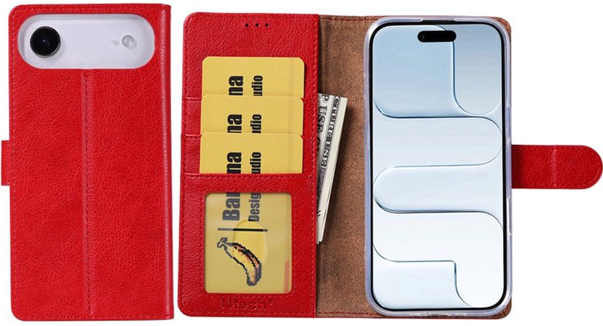 Hoesje Geschikt voor iPhone 17 Air – Arara bookcase met pasjeshouder - Rood