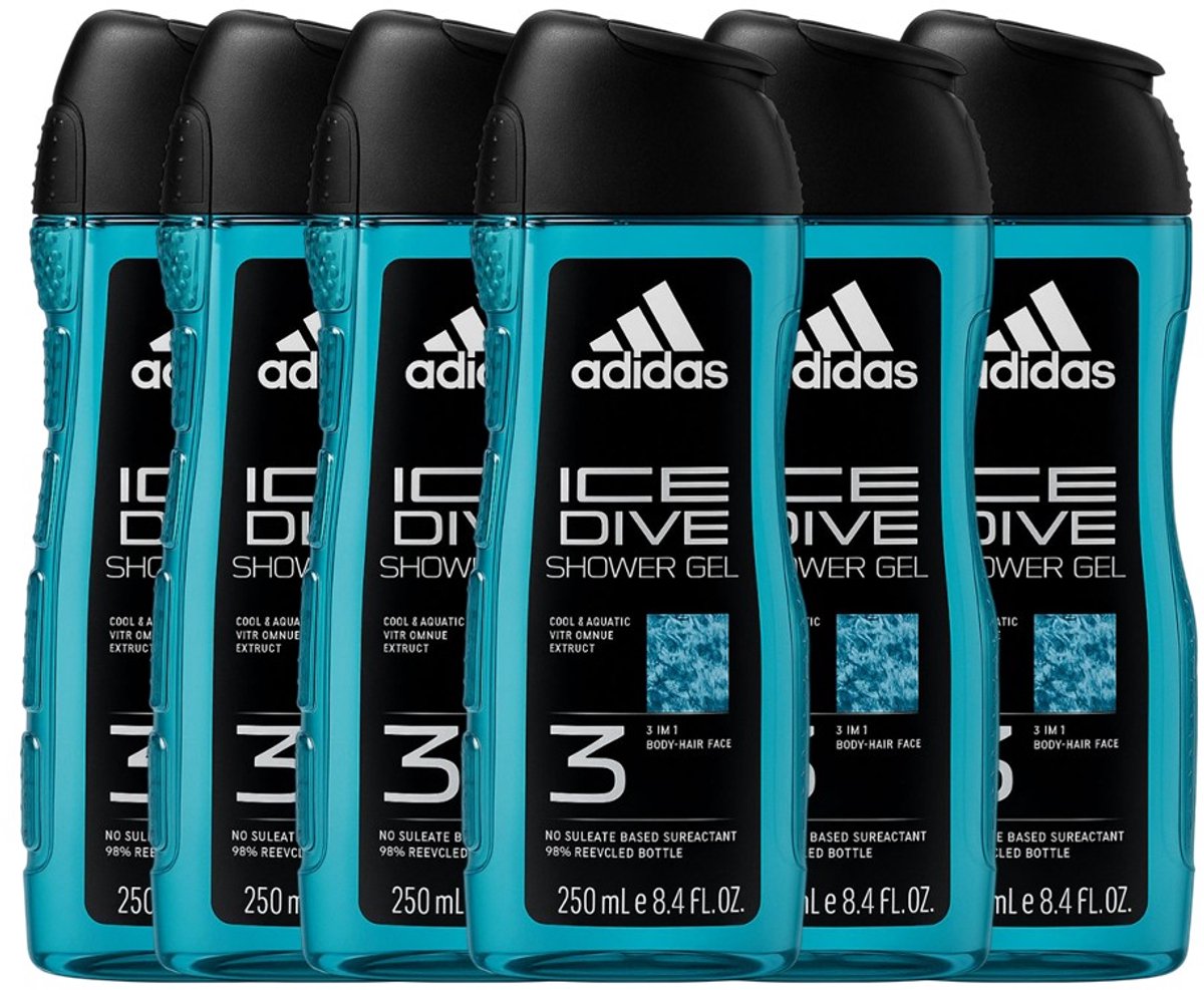 6x ADIDAS douche & shampoo men - ICE DIVE 250 ML