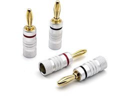 Banaanstekker 4 stuks – 24k Verguld – 4 mm – Hoogwaardige Luidsprekerstekkers