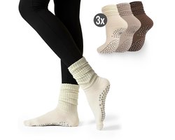 Yoga Sokken Set van 3 – Zwart, Bruin, Beige – Antislip – Hoog - Laag te Dragen – One Size – Pilates - Fitness Sokken