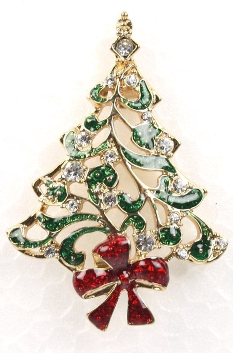 Broche Kerstboom – Groen/Goudkleurig – 4×1×6 cm – Feestelijk & Decoratief