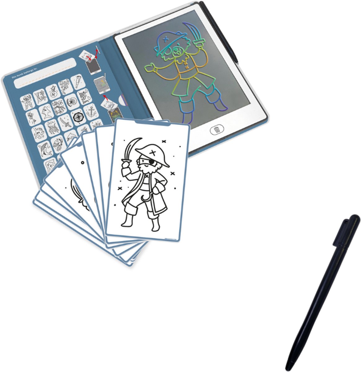 BEAU by Bo Kidywolf Kidydraw Mini Tekenboek met LCD-scherm - Oceanen en Piraten + Extra Pennetje