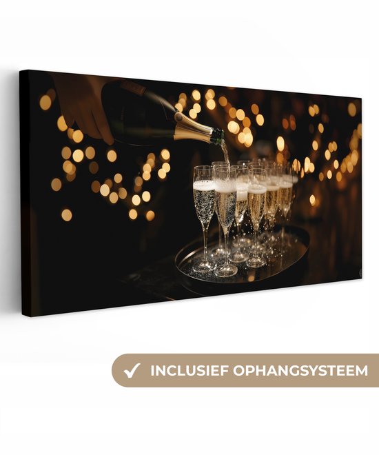 Tableau sur toile 200x100 cm - Décoration murale exclusive Luminaires - Champagne - Plateau - Verres - Accessoires de Décoration murale - Décoration murale de Cuisine - Peintures sur toile