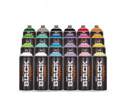 Montana Black Spuitbussen pakket - 24 kleuren hoge druk en matte afwerking graffiti spuitverf - 400ml