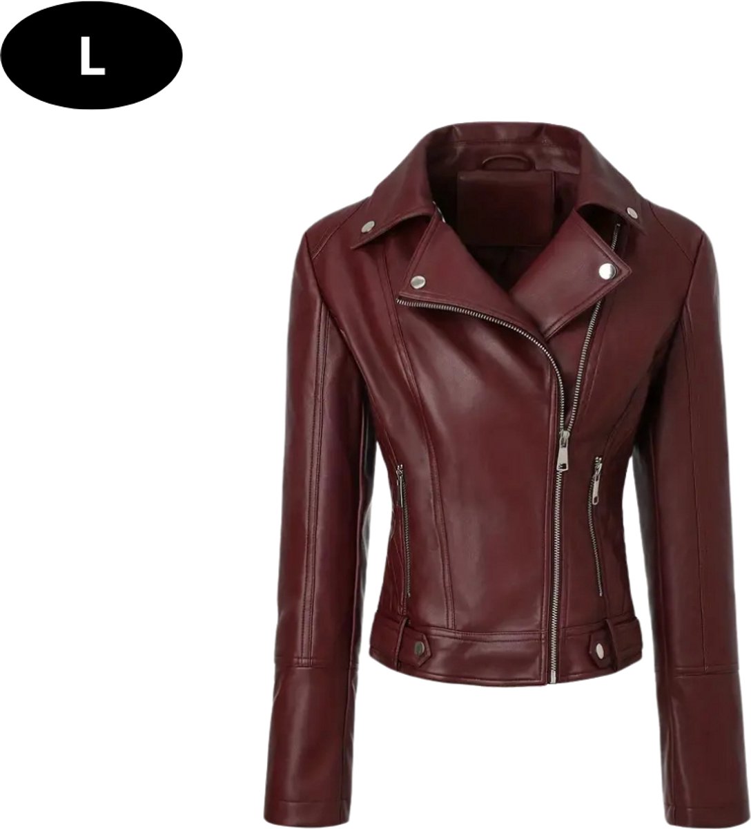 Bovista Kunst Leren Jas Leather Jacket Lederen Jas Bomberjack Pilotenjack Blazer Biker Motorjas Motormuis Dames Rood