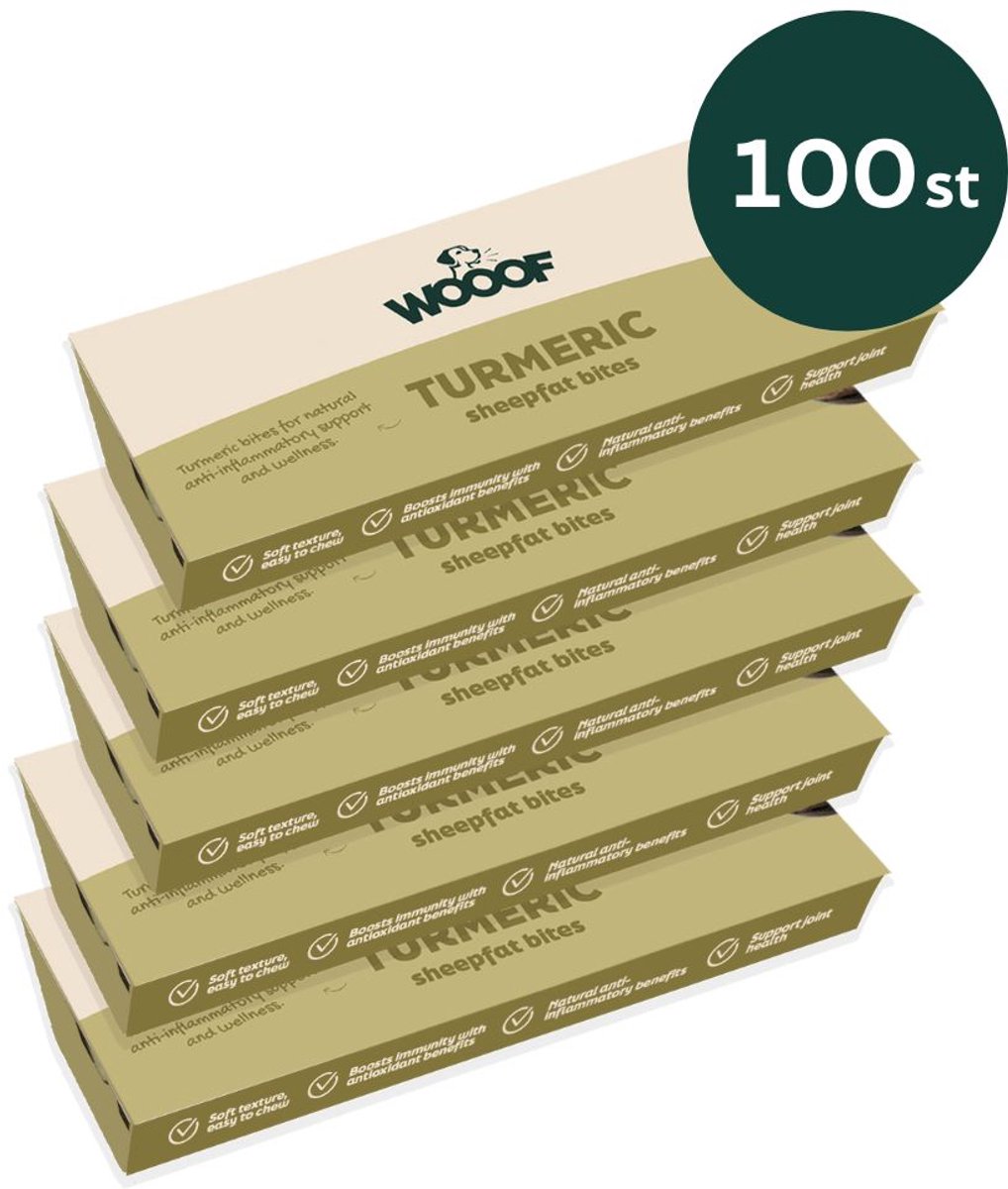 WOOOF Schapenvet bonbons met kurkuma - 100st - Hondensnack bites - Supplement - Gewrichten - Spijsvertering - 100st