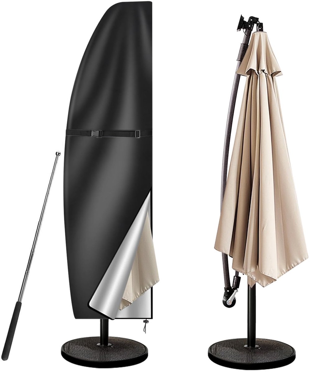 QTTVBTNA Beschermhoes voor Parasols – Waterdicht & UV-bestendig – Geschikt voor Ronde 3m en Vierkante 2m Parasols Zwart