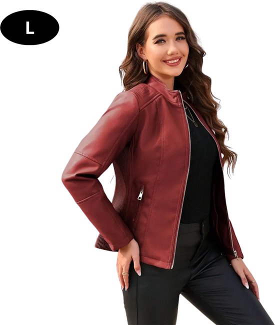 Veste en cuir Nivard - Veste en cuir - Veste en cuir - Blouson aviateur - Veste pilote - Blazer - Biker - Veste de moto - Souris de moto - Femme - Rouge L