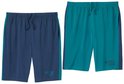 Twee sportshorts, één marineblauw en één petrolgroen, beide met donkerblauwe zijkantstreep en 'SPORT TEAM' logo.