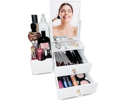 Make-up Organizer - Met Spiegel En 2 Laden - Met Scheidingswanden - Opbergdoos Voor Cosmetica Parfum Crèmes Lippenstiften En Sieraden - Voor Kamer Make-uptafel Of Badkamer